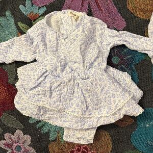 6-9m Rabbit + Bear Gauze Party Dress with Bonnet